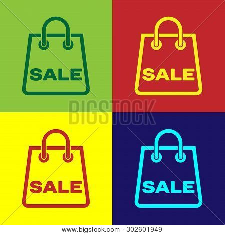 Color Shoping Bag With An Inscription Sale Icon Isolated On Color Backgrounds. Handbag Sign. Woman B