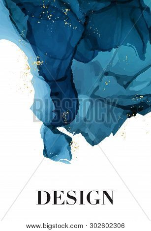Deep Water Aquamarine Ink Blob. Vector Alcohol Ink Decoration. Brigh Modern Abstract Print For Busin