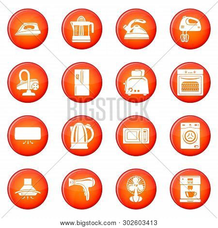 House Appliance Icons Set Red Circle Isolated On White Background