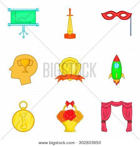 Rise Icons Set. Cartoon Set Of 9 Rise Icons For Web Isolated On White Background
