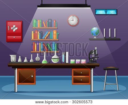 Health Laboratory Room With Table Full Of Instruments For Scientific Experiment