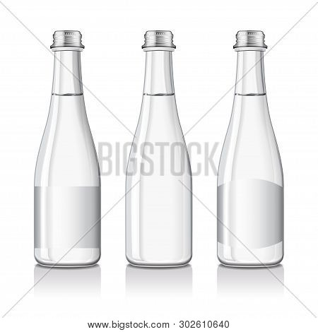 Mineral Still Or Sparkling Water Bottles Mock Up With Labels. Isolated On White Background