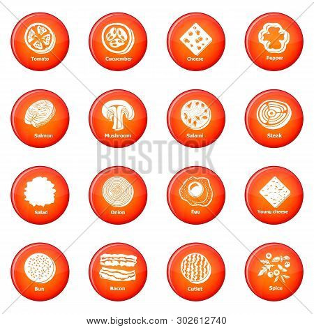 Slice Food Icons Set Red Circle Isolated On White Background