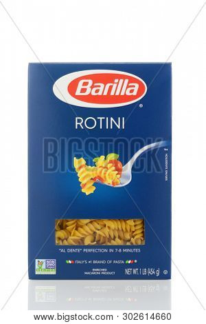 IRVINE, CALIFORNIA - MAY 22, 2019:  A box of Barilla Rotini pasta noodles. 
