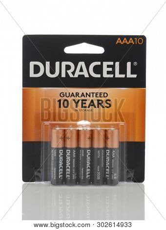 IRVINE, CALIFORNIA - MAY 22, 2019:  A 10 count package of  Duracell AAA Batteries. 