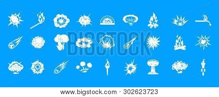 Fire Icon Set. Simple Set Of Fire Icons For Web Design Isolated On Blue Background