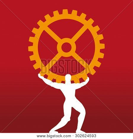 Industrial Leader. Mythology Titan Symbol Supporting Cog.