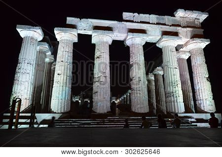 The Greek Temple In Selinunte By Night