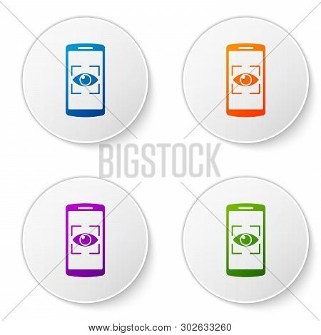 Color Mobile Phone And Eye Scan Icon Isolated On White Background. Scanning Eye. Security Check Symb