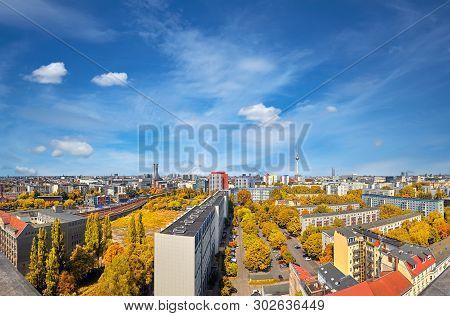 Eastern Berlin From Above: Panoramic View Over Modern Buildings, Television Tower On Alexanderplatz 