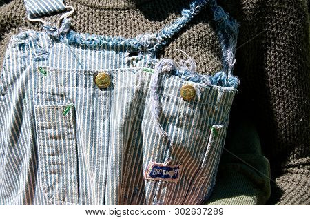 Rowley, Massachuseets, April 27, 2018: The Worn Out Overall Were A Product Of Big Smith Of Carthage,