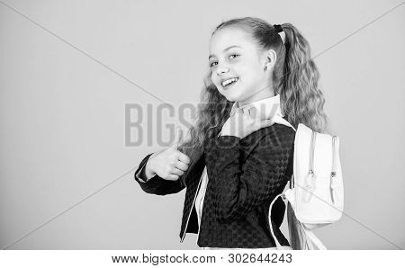 Carrying Things In Backpack. Learn How Fit Backpack Correctly. Girl Little Fashionable Cutie Carry B