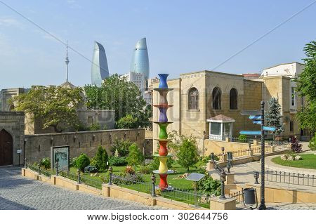 Baku, Azerbaijan, September 03, 2013: Modern Scuplture Of Traditional Azerbaijans Tea Cups - Armudu 