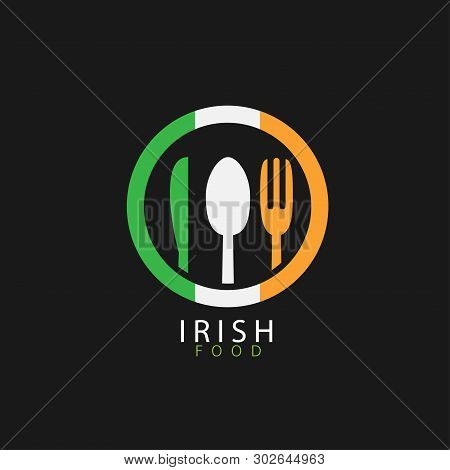 Irish Food Icon. Irish Flag Symbol Spoon Fork And Knife Icons