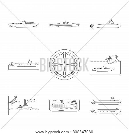 Isolated Object Of Boat And Navy Icon. Set Of Boat And Deep   Vector Icon For Stock.