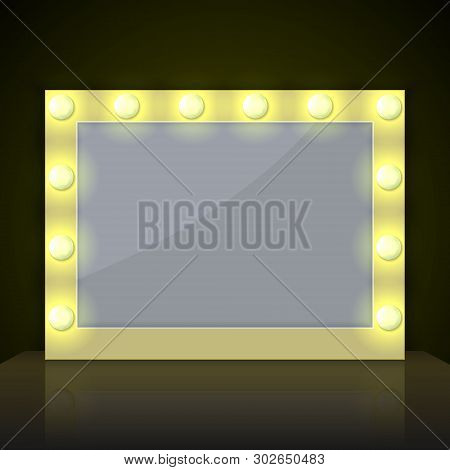 Make Up Mirror With Light Bulb Vector Illustration