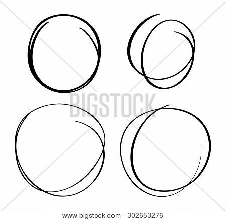 Hand Drawn Circle Line Sketch Set. Vector Circular Scribble Doodle Round Circles For Message Note Ma