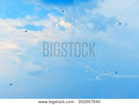 Gdynia, Poland - July 27, 2014: Red Bull Air Race In Gdynia. The Breitling Jet Team Air Show Perform