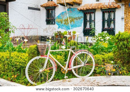 Tenza Colombia May 18  Typical Colonial House With Colored Garden In Tenza Village Colombia. Shoot O