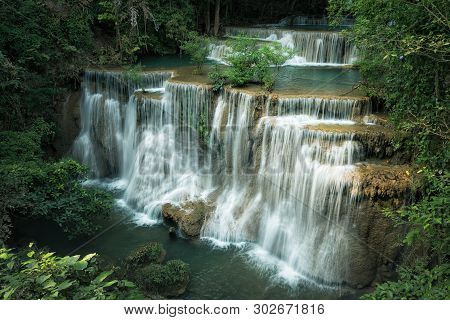 Huay Maekamin Waterfall Tier 4 (chatkaew) In Kanchanaburi, Thailand; Photo By Long Exposure With Slo