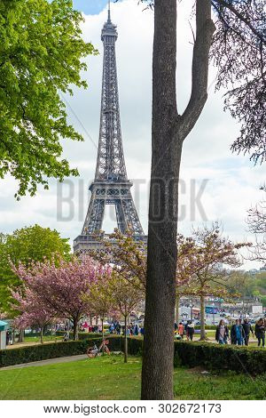 Paris, France - April 9, 2019: Eifel Tower Seen From A Different Angle, Paris, France