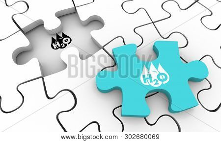 Water H20 Drinkable Clean Resource Puzzle Piece Solve Solution 3d Illustration