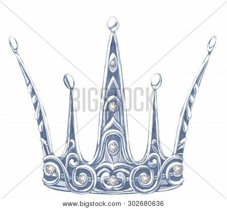 Watercolor Silver Crown Princess With Precious Stones Fianit