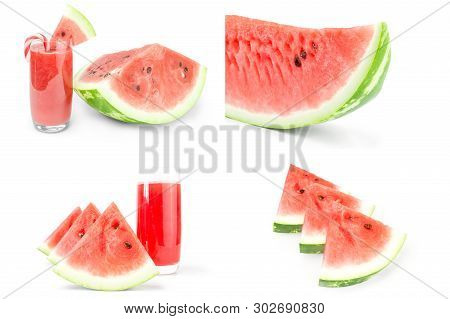 Set Of Watermelon Isolated On A White Background With Clipping Path