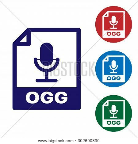 Blue Ogg File Document Icon. Download Ogg Button Icon Isolated On White Background. Ogg File Symbol.