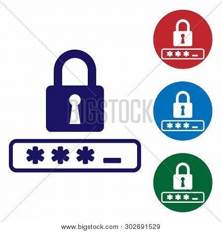Blue Password Protection And Safety Access Icon Isolated On White Background. Lock Icon. Security, S