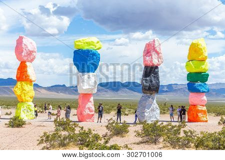 Las Vegas, Nevada, Usa - 12 May, 2019: Seven Magic Mountains Art Installation Near Las Vegas City. P
