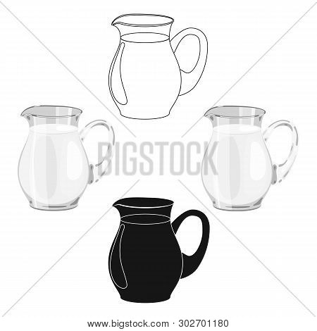 Glass Jug Of Milk Icon In Cartoon, Black Style Isolated On White Background. Milk Product And Sweet 