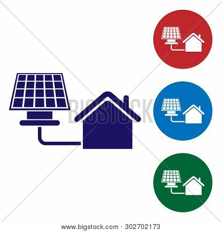 Blue House With Solar Panel Icon Isolated On White Background. Ecology, Solar Renewable Energy. Eco-