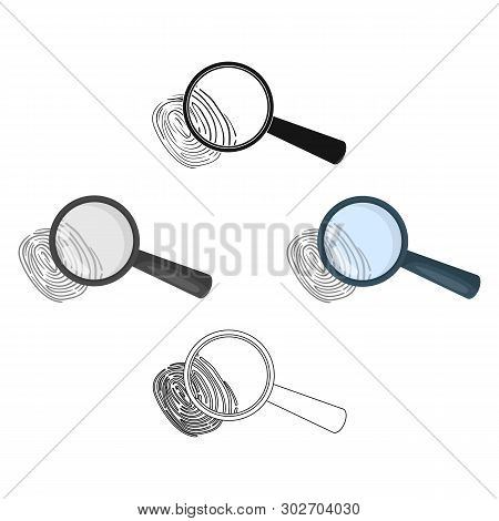 Magnifier And Fingerprint. Detection Of Criminals By Fingerprint.prison Single Icon In Cartoon, Blac