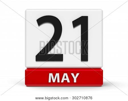 Red And White Calendar Icon From Cubes - The Twenty First Of May - On A White Table - World Day For 