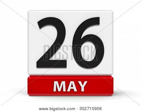 Red And White Calendar Icon From Cubes - The Twenty Sixth Of May - On A White Table - Independence D