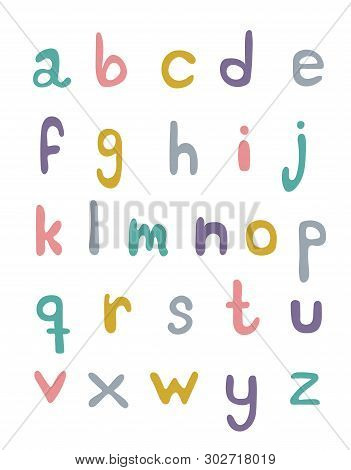 Set Of Hand Written Alphabeth In Pastels On A White Background.