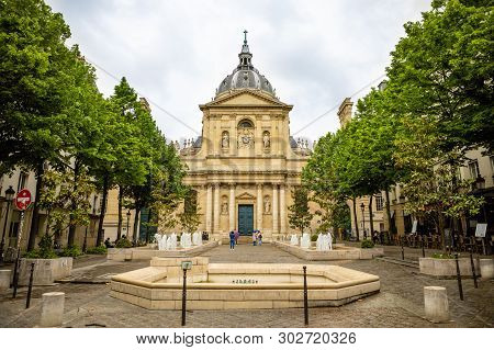 Paris, France - 24.04.2019: Sorbonne Square And College De Sorbonne, Founded In 1257 By Robert De So