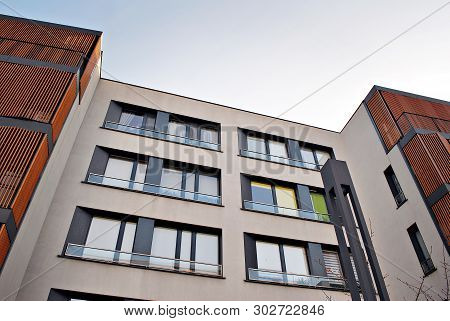 Fragment Of A Modern Apartment Building In Front. Very Modern Apartment House.