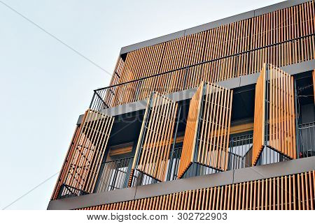 Fragment Of A Modern Apartment Building In Front. Very Modern Apartment House.