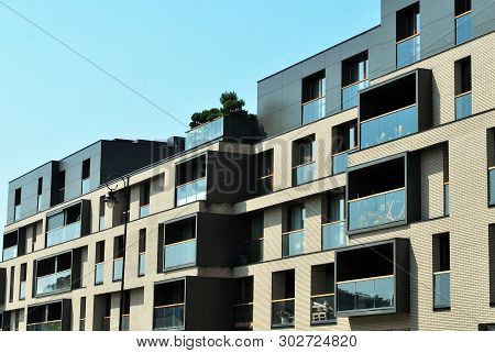 Modern European Residential Apartment Buildings Quarter. Abstract Architecture, Fragment Of Modern U