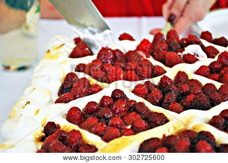 Raspberry Cake During The Family Celebration During The Day