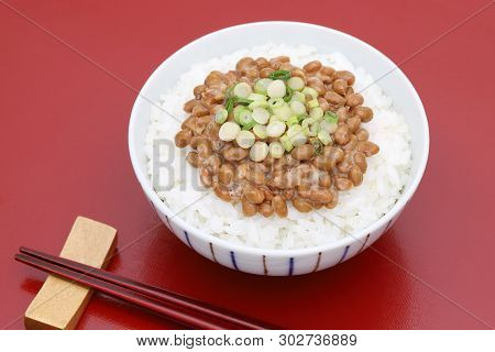 Japanese Cooked Rice And Natto On A Bowl