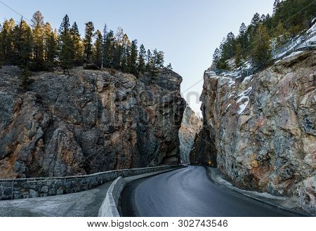 Highway Pass Through The Rocky Mountains Sinclair Canyon Near Radium Hot Springs Canada.
