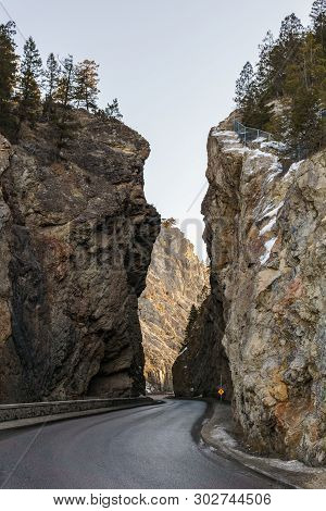 Highway Pass Through The Rocky Mountains Sinclair Canyon Near Radium Hot Springs Canada.