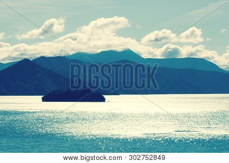 Landscape View Of Picton Harbour, Queen Charlotte Sound,  In New Zealand Including Mabel Island