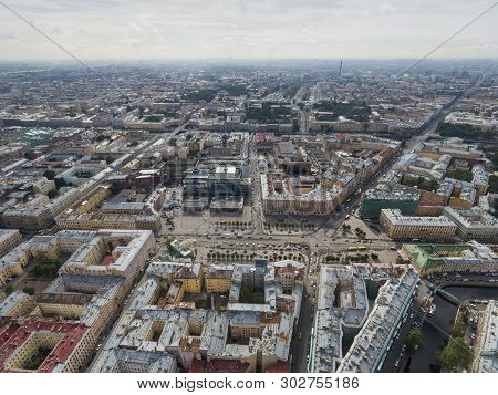 Panoramic View Of Saint Petersburg, Drone Photo, Summer Day. Hay Square. Sennoy District