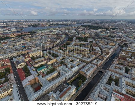 Panoramic View Of Saint Petersburg, Drone Photo, Summer Day. Sennoy District. Griboyedov Canal, Moik