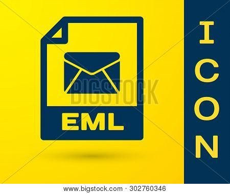 Blue Eml File Document Icon. Download Eml Button Icon Isolated On Yellow Background. Eml File Symbol