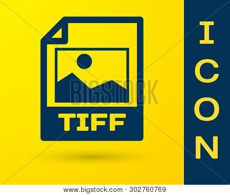 Blue Tiff File Document Icon. Download Tiff Button Icon Isolated On Yellow Background. Tiff File Sym